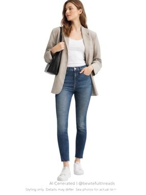 MOTHER High Rise Skinny Ankle Fray Jeans Blue Minimalist Off Duty 28